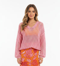 Beachy Loose Knit Sweater (pink, beige, melon green)