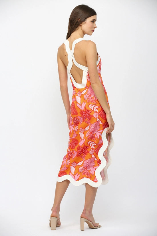 Wavy Tropical Dress with Side Slit
