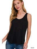 Sleeveless Knit Double Scoop Neck Tank Top Green
