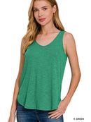 Sleeveless Knit Double Scoop Neck Tank Top Green