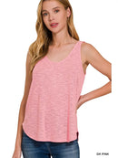 Sleeveless Knit Double Scoop Neck Tank Top Green