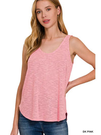 Sleeveless Knit Double Scoop Neck Tank Top Green