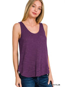 Sleeveless Knit Double Scoop Neck Tank Top Green