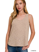 Sleeveless Knit Double Scoop Neck Tank Top Green