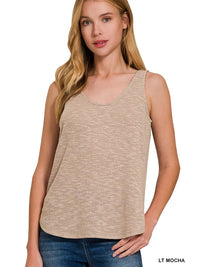 Sleeveless Knit Double Scoop Neck Tank Top Green