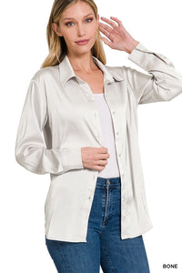 Bone Satin Blouse by Zenana